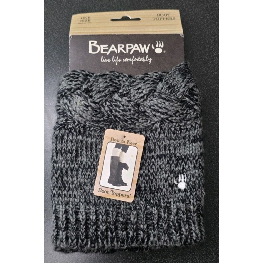 New Bearpaw Crochet Cable Knit Boot Topper/Cuff Socks OS Boho Gray Braided